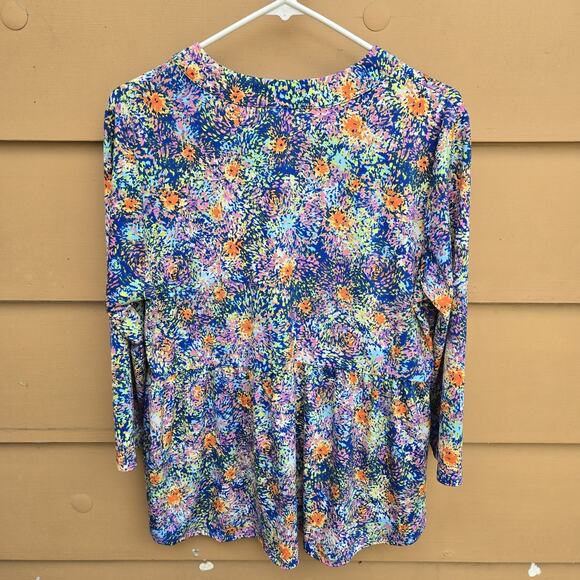 Dear Scarlett Lizzy Babydoll Top Womens Large Multicolor Fireworks - Picture 2 of 8